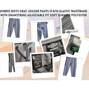 Umbro Boys Gray Jogger Pants M 8/10 Elastic Waistband With Drawstring Adjustable